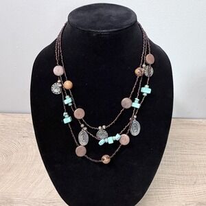 Layered Beaded Coin Necklace Boho‎ Western Festival Rustic Statement Jewelry